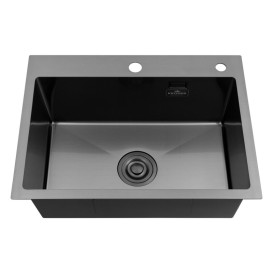 Мойка для кухни Kroner KRP Schwarze-5843HM 58х43 см с дозатором и сушилкой нержавеющая сталь черный PVD CV022794