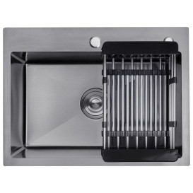 Мойка для кухни Kroner KRP Schwarze-5843HM 58х43 см со смесителем и дозатором нержавеющая сталь черный PVD CVS30113