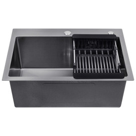 Мойка для кухни Kroner KRP Schwarze-5843HM 58х43 см со смесителем и дозатором нержавеющая сталь черный PVD CVS30113