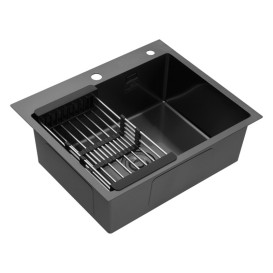 Мийка для кухні Kroner KRP Schwarze-6050HM 60х50 см з дозатором та сушаркою нержавіюча сталь чорний PVD CV025260