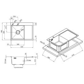 Мийка для кухні Kroner KRP Schwarze-6350LHMPVD 63х50 см крило справа нержавіюча сталь чорний PVD CV031322