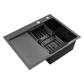 Мийка для кухні Kroner KRP Schwarze-6350RHMPVD 63х50 см крило зліва нержавіюча сталь чорний PVD CV031323