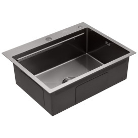 Мойка для кухни Kroner KRP Schwarze-6350HM 63х50 см со смесителем и дозатором нержавеющая сталь черный PVD CVS30117