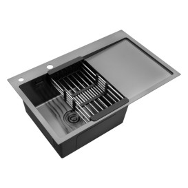 Мойка для кухни Kroner KRP Schwarze-7849LHM 78х49 см крыло справа нержавеющая сталь черный PVD CV025278