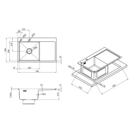 Мойка для кухни Kroner KRP Schwarze-7849LHM 78х49 см крыло справа нержавеющая сталь черный PVD CV025278