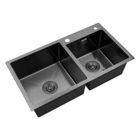 Мойка для кухни Kroner KRP Schwarze-7843ZHM 78х43 см с дозатором и сушилкой нержавеющая сталь черный PVD CV022797