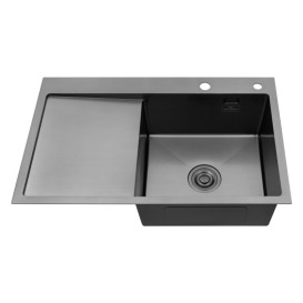 Мийка для кухні Kroner KRP Schwarze-7849RHM 78х49 см крило зліва нержавіюча сталь чорний PVD CV025279