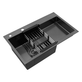 Мийка для кухні Kroner KRP Schwarze-7848LHM 78х48 см крило справа нержавіюча сталь чорний PVD CV030023