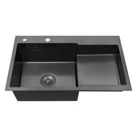 Мийка для кухні Kroner KRP Schwarze-7848LHM 78х48 см крило справа нержавіюча сталь чорний PVD CV030023