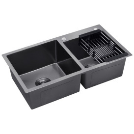 Мойка для кухни Kroner KRP Schwarze-7843ZHM 78х43 см со смесителем и дозатором нержавеющая сталь черный PVD CVS30115