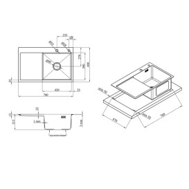 Мийка для кухні Kroner KRP Schwarze-7849RHM 78х49 см із змішувачем та дозатором нержавіюча сталь чорний PVD CVS30126
