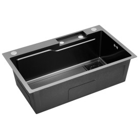 Мийка для кухні Kroner KRP Schwarze-SET7546HMPVD 75х46 см із змішувачем та дозатором нержавіюча сталь чорний PVD CV032277