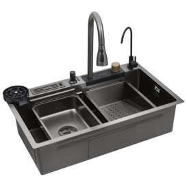 Мийка для кухні Kroner KRP Schwarze-SET7545NBPVD 75х46 см із змішувачем та аксесуарами нержавіюча сталь чорний PVD CV033805