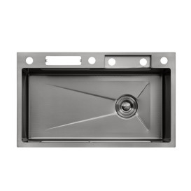 Мийка для кухні Kroner KRP Schwarze-SET7545NBPVD 75х46 см із змішувачем та аксесуарами нержавіюча сталь чорний PVD CV033805