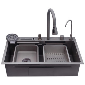 Мийка для кухні Kroner KRP Schwarze-SET7545NGPVD 75х46 см із змішувачем та аксесуарами нержавіюча сталь чорний PVD CV033806