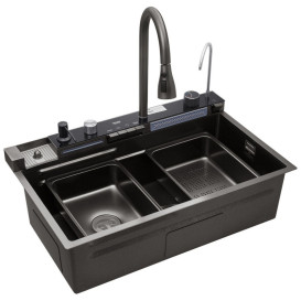 Мойка для кухни Kroner KRP SchwarzeSET7546ARTHM 75х46 см со смесителем и аксессуарами нержавеющая сталь черный PVD CV033375