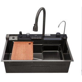 Мойка для кухни Kroner KRP SchwarzeSET7546ARTHM 75х46 см со смесителем и аксессуарами нержавеющая сталь черный PVD CV033375