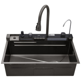Мойка для кухни Kroner KRP SchwarzeSET7546ARTHM 75х46 см со смесителем и аксессуарами нержавеющая сталь черный PVD CV033375