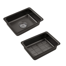 Мийка для кухні Kroner KRP SchwarzeSET7545HM 75х45 см із змішувачем та аксесуарами нержавіюча сталь чорний PVD CV033382