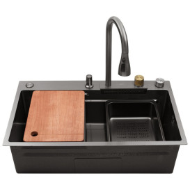 Мийка для кухні Kroner KRP SchwarzeSET7545HM 75х45 см із змішувачем та аксесуарами нержавіюча сталь чорний PVD CV033382