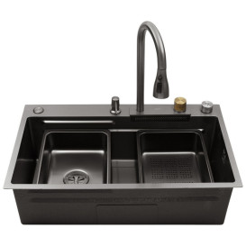 Мийка для кухні Kroner KRP SchwarzeSET7545HM 75х45 см із змішувачем та аксесуарами нержавіюча сталь чорний PVD CV033382