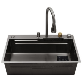 Мийка для кухні Kroner KRP SchwarzeSET7545HM 75х45 см із змішувачем та аксесуарами нержавіюча сталь чорний PVD CV033382