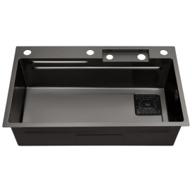 Мийка для кухні Kroner KRP SchwarzeSET7545HM 75х45 см із змішувачем та аксесуарами нержавіюча сталь чорний PVD CV033382