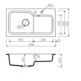 Мийка для кухні Marmorin Ako 1,5k з крилом врізна штучний камінь пісочний 711 113 007