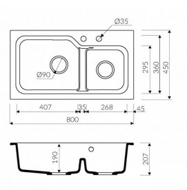 Мойка для кухни Marmorin Ako 2k 80х45 см искусственный камень Magranit серый 711 503 003