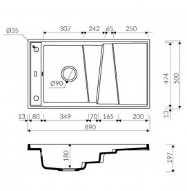 Мойка для кухни Marmorin Batea 1k 89х50 см искусственный камень Magranit серый 716 113 003
