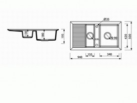 Мийка для кухні Marmorin Cire 1,5k 10 94х50 см штучний камінь Magranit білий 375 513 006