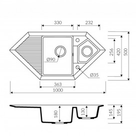 Мойка для кухни Marmorin Cire trapez 100х50 см искусственный камень Magranit песочный 375 613 007