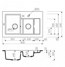 Мойка для кухни Marmorin Combo 1,5k 85х54 см искусственный камень Magranit песочный 713 503 007