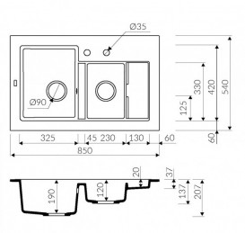 Мийка для кухні Marmorin Combo 1,5k без крила врізна штучний камінь чорний 713 503 002