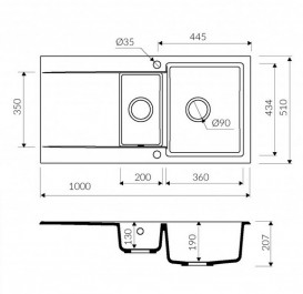 Мийка для кухні Marmorin Debra 1,5k 10 100х51 см штучний камінь Magranit сірий 436 513 003