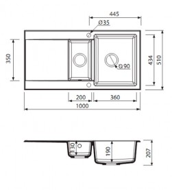 Мийка для кухні Marmorin Debra 1,5k 1o з крилом врізна штучний камінь чорний 436 513 002
