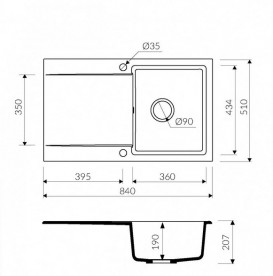 Мийка для кухні Marmorin Debra 1k 10 84х51 см штучний камінь Magranit білий 436 113 006