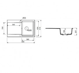 Мойка для кухни Marmorin Debra 1k 1o с крылом врезная искусственный камень черный 436 113 002
