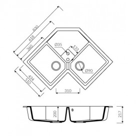 Мойка для кухни Marmorin Debra 2k 0,5o угловая врезная искусственный камень коричневый 436 213 004