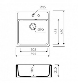 Мойка для кухни Marmorin Ewit 1k 59,5х63 см искусственный камень Magranit черный 515 103 002