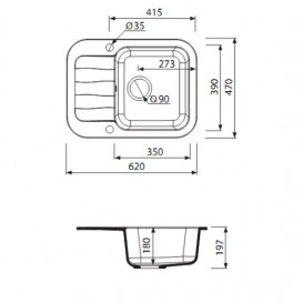 Мийка для кухні Marmorin Ignis 1k 0,5o з крилом врізна штучний камінь коричневий 435 133 004