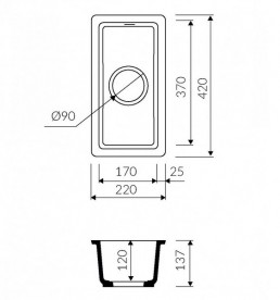 Мойка для кухни Marmorin Lando 0,5k 22х42 см искусственный камень Magranit черный 709 100 002