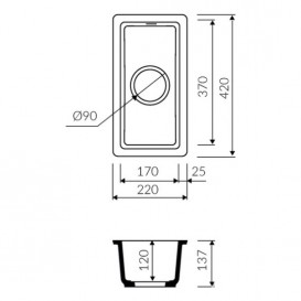 Мийка для кухні Marmorin Lando 0,5k без крила врізна штучний камінь сірий 709 100 003