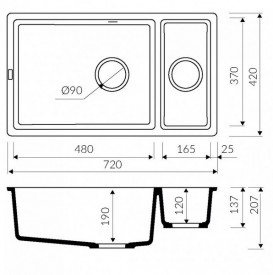 Мойка для кухни Marmorin Lando 1,5k 72х42 см искусственный камень Magranit серый 709 503 003