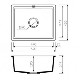 Мийка для кухні Marmorin Lando 1k без крила врізна штучний камінь сірий 709 103 003