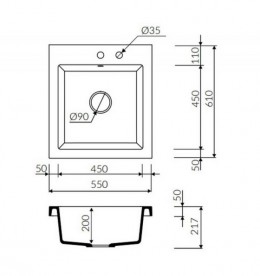 Мойка для кухни Marmorin Nero 1k 55х61 см искусственный камень Magranit черный 714 103 002