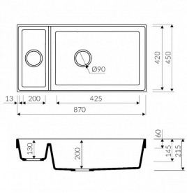 Мойка для кухни Marmorin Olwin 1,5k 87х45 см искусственный камень Magranit коричневый 525 503 004