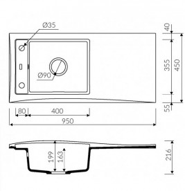 Мийка для кухні Marmorin Tessa 1k 10 95х45 см штучний камінь Magranit пісочний 715 113 007