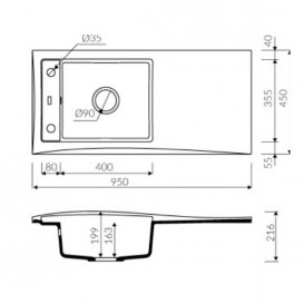 Мийка для кухні Marmorin Tessa 1k 1o з крилом врізна штучний камінь чорний 715 113 002