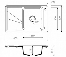 Мойка для кухни Marmorin Torro 800 1k 80х50 см искусственный камень Magranit белый 220 133 006